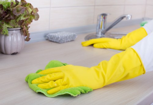 Domestic cleaner working in an Islington flat kitchen